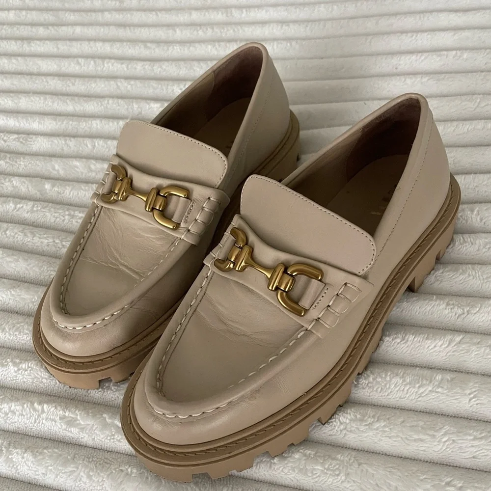 Zara Off White Buckle Leather Lug Sole Loafers - Picture 7 of 11